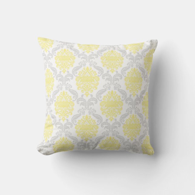Coussin Orné gris jaune Damas (Recto)