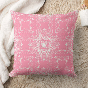 Coussin Ornement botanique floral rose et blanc