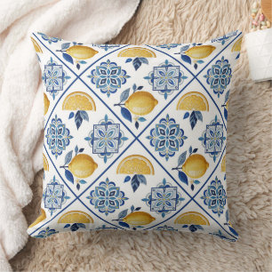 Coussin Ornement brodé lisse citron