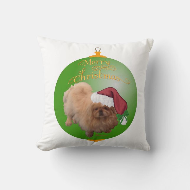 Coussin Ornement de Pekingese Père Noël (Recto)