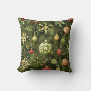 Coussin Ornement de sapin de Noël à l'aquarelle