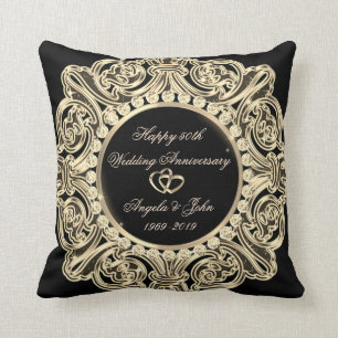 Coussin Ornement Doré Élégant  50e Anniversaire de Mariage