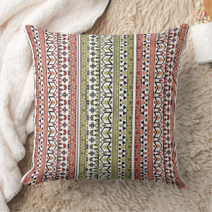 Coussin Ornement ethnique géométrique olive et marron