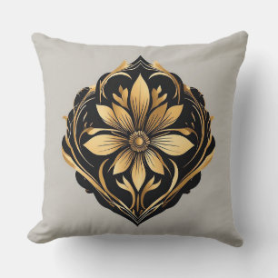Coussin Ornement Floral Doré Élégant