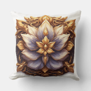 Coussin Ornement Floral Doré Élégant