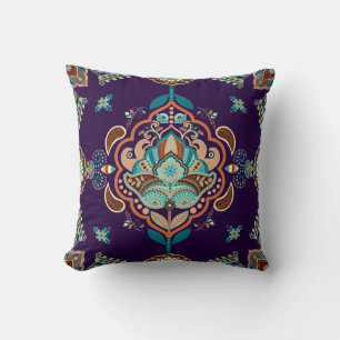 Coussin Ornement indien coloré, Frontière géométrique.
