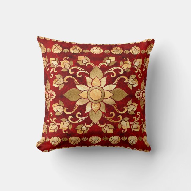 Coussin Ornement thaïlandais - Or et rouge (Recto)