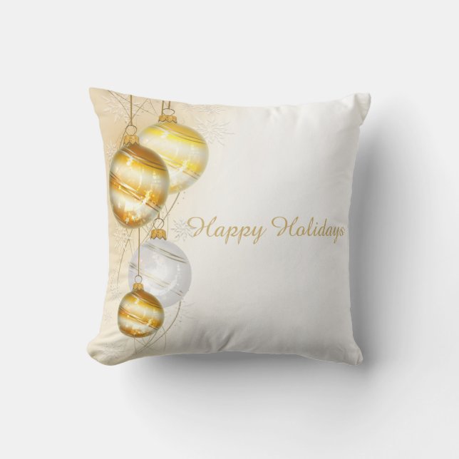 Coussin Ornements blancs de boule d'or de Noël (Recto)
