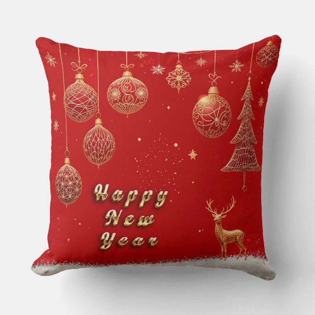 Coussin Ornements de Noël dorés élégants (Recto)