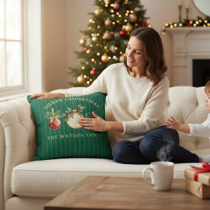 Coussin Ornements de Noël Élégants Nom de Famille