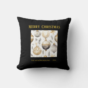 Coussin Ornements de Noël Noir Argent Or