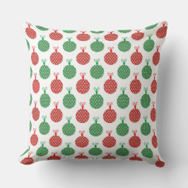 COUSSIN ORNEMENTS DE NOËL ROUGE & VERT & ÉTOILES BLANCHES