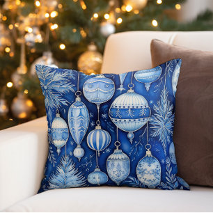 Coussin Ornements de Noël vintage Bleu Blanc