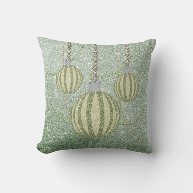 Coussin Ornements verts mous de boule de Noël de parties (Recto)