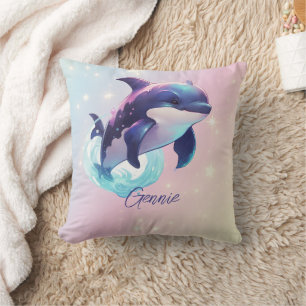 Coussin Orque Kawaii Tueur Baleine Personnalisé Bleu & Ros