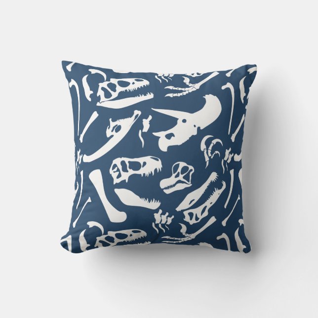 Coussin Os de dinosaure (bleus) (Recto)