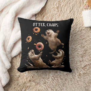Coussin Otter Chaos Drôle Bagel Combattre Des Loutres De M