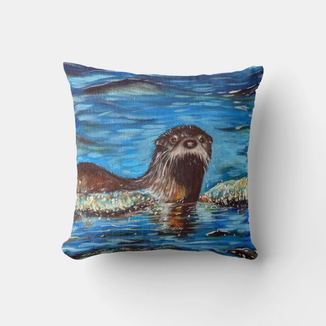 Coussin Otter dans la peinture des vagues (Recto)
