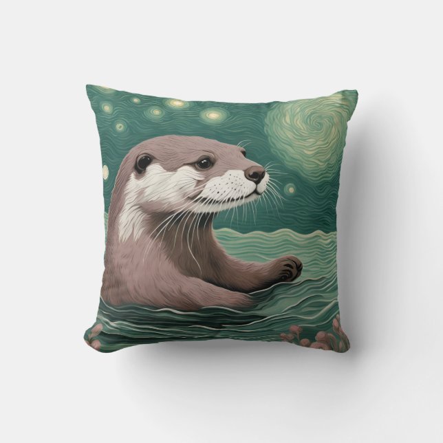 Coussin Otter dans une nuit étoilée Ocean Sage et couleur  (Recto)