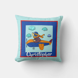 Coussin Ours à l'avion, mignon personnalisé enfant