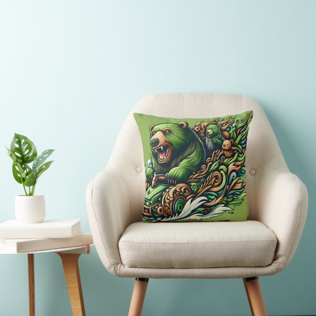 Coussin Ours Animés à bord d'une voiture verte (Chaise)