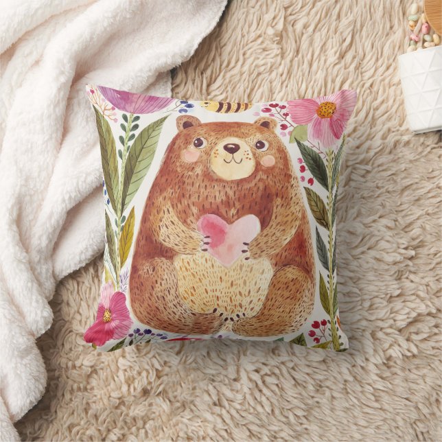 Coussin Ours aux fleurs et une abeille (Couverture)
