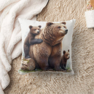 Coussin Ours brun avec deux oursons