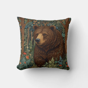 Coussin Ours brun rétro oeuvre boho forêt