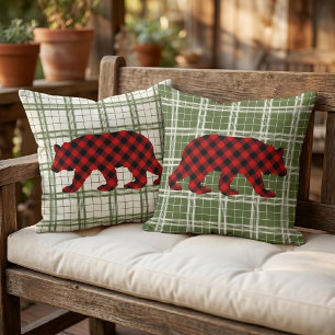 Coussin Ours classique rouge noir buffalo bûcheron à carre