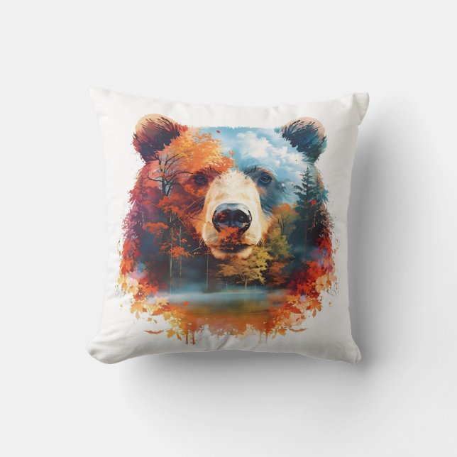 Coussin Ours dans une forêt d'automne (Recto)