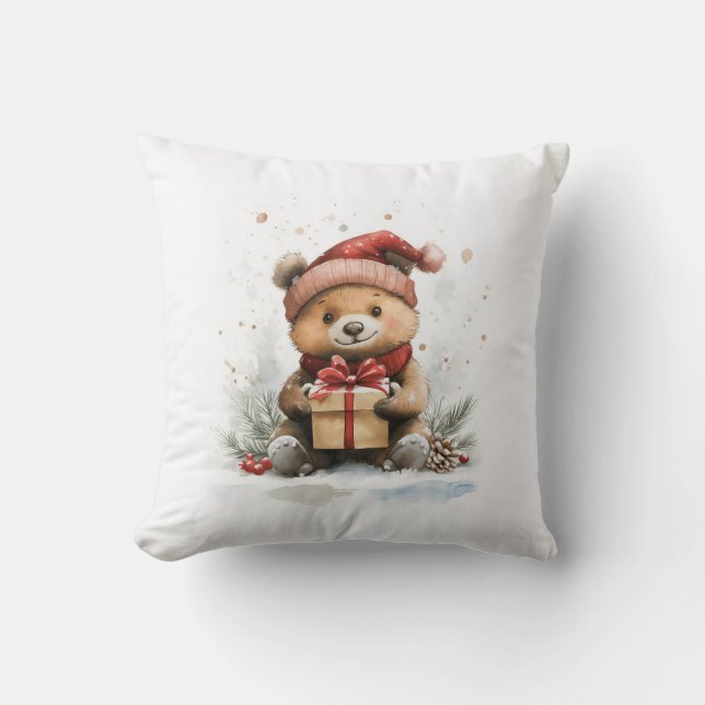 Coussin Ours de bébé à Santa Hat - Noël (Recto)