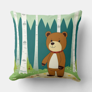 Coussin Ours de caricature mignon dans une scène de forêt
