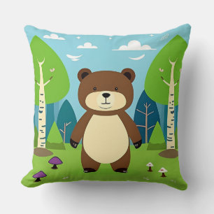 Coussin Ours de dessin animé mignon dans une scène de forê