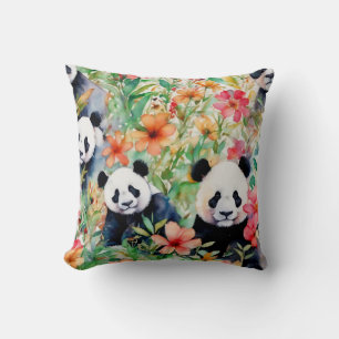 Coussin Ours de panda aquarelle