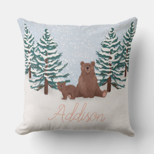 Coussin Ours d'hiver fantaisistes et merveilleuse forêt