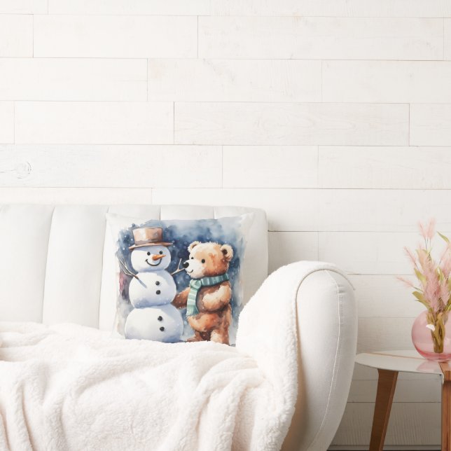 Coussin Ours En Conduite D'Hiver Et Snowman (Canapé)