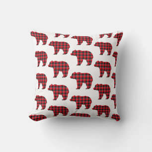 Coussin Ours en forme carreau rouge noir Buffalo