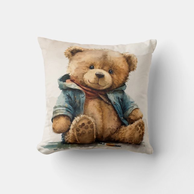 Coussin Ours en peluche brun doux (Recto)