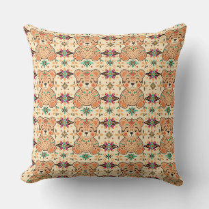 Coussin Ours en peluche d'art folklorique boho en motif tr