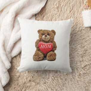 Coussin Ours en peluche et coeur personnalisé