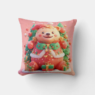 Coussin Ours en peluche festif avec cadeaux et sapin de No