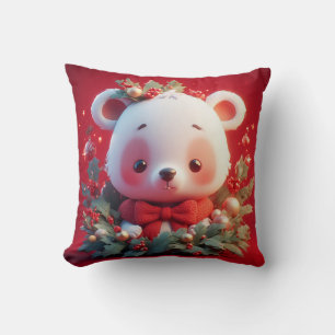 Coussin Ours en peluche festif avec cadeaux et sapin de No
