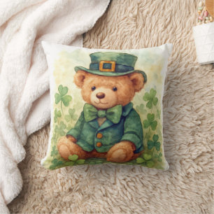 Coussin Ours en peluche irlandais à l'aquarelle