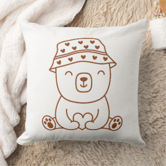 Coussin Ours en peluche marron et blanc mignon avec un cha