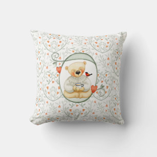 Coussin Ours en peluche mignon et coeurs