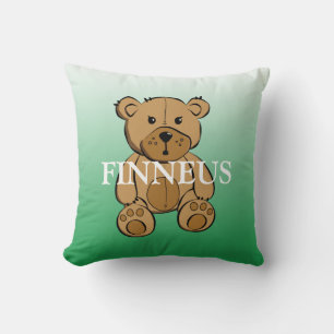 Coussin Ours en peluche rayé vert et bleu personnalisé