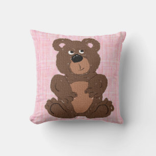 Coussin Ours en peluche T rose