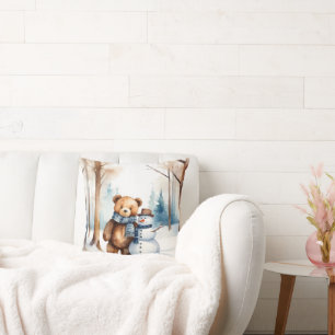 Coussin Ours En Teddy Avec Snowman