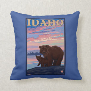 Coussin Ours et affiche de voyage de CubIdahoVintage