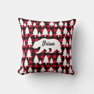 Coussin Ours et arbres sauvages rustiques Buffalo Check Pl